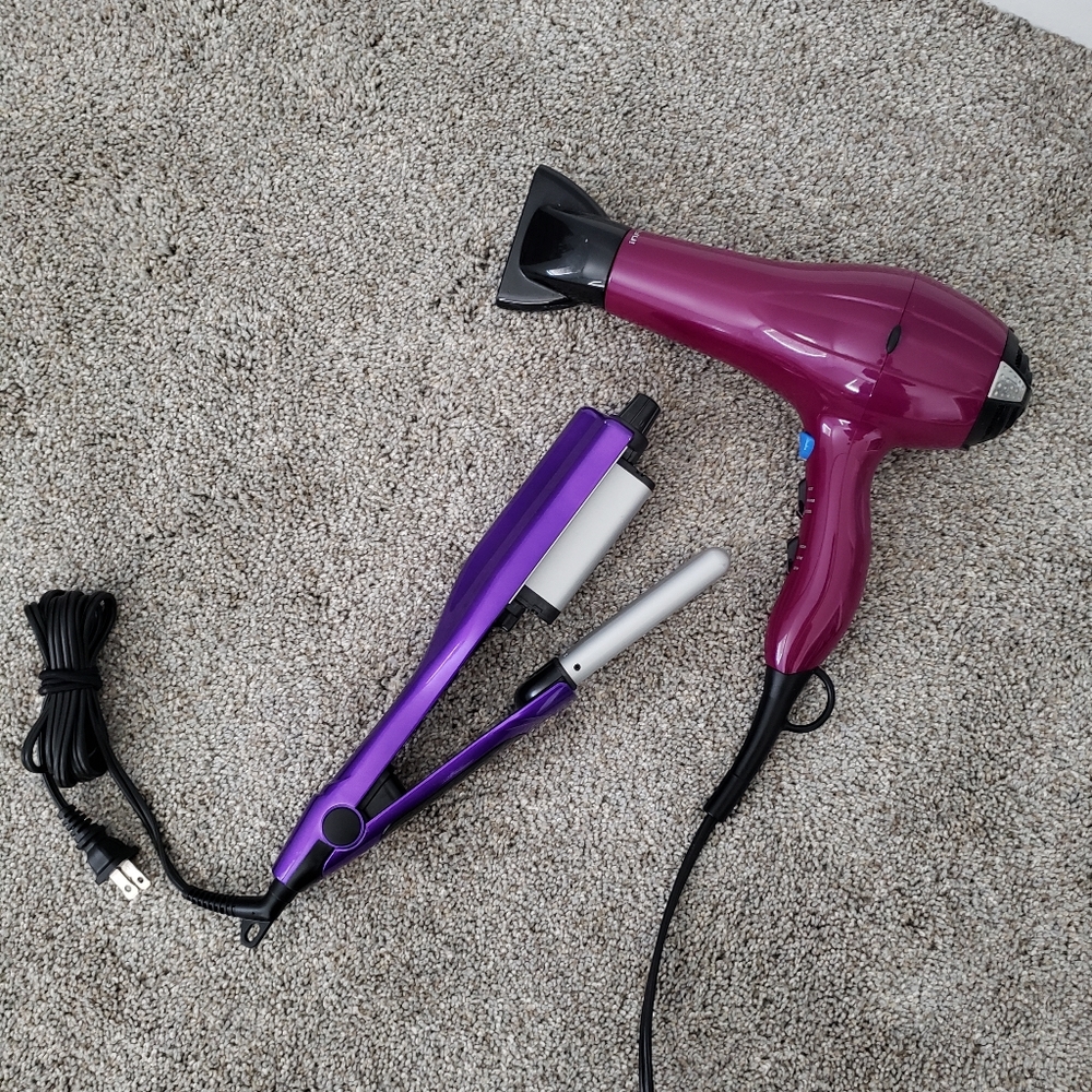 Purple Hair Dryer and Waver Set